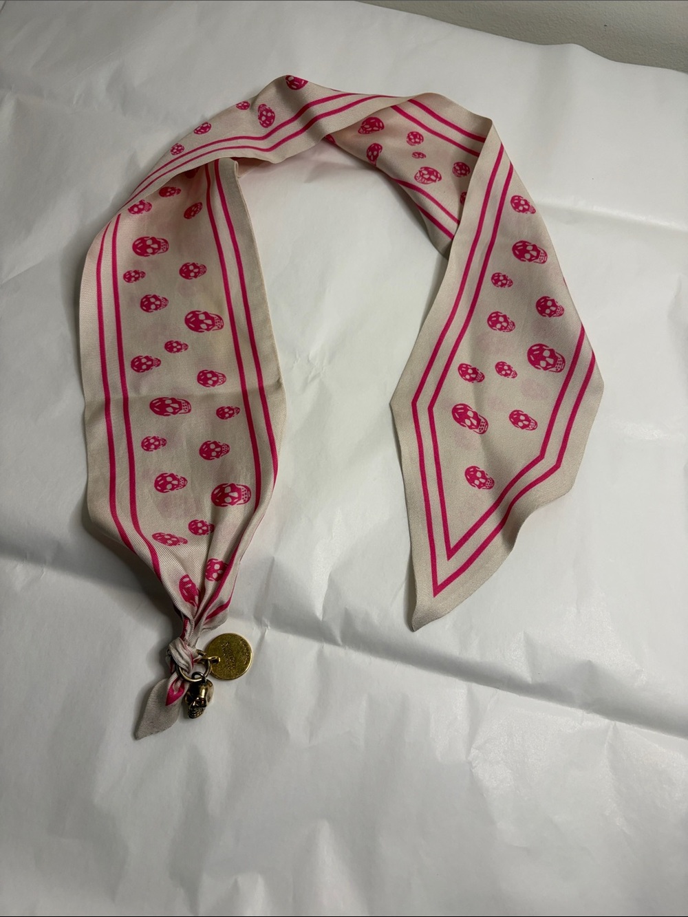 Alexander McQueen Cream and Pink Skull Twilly Scarf